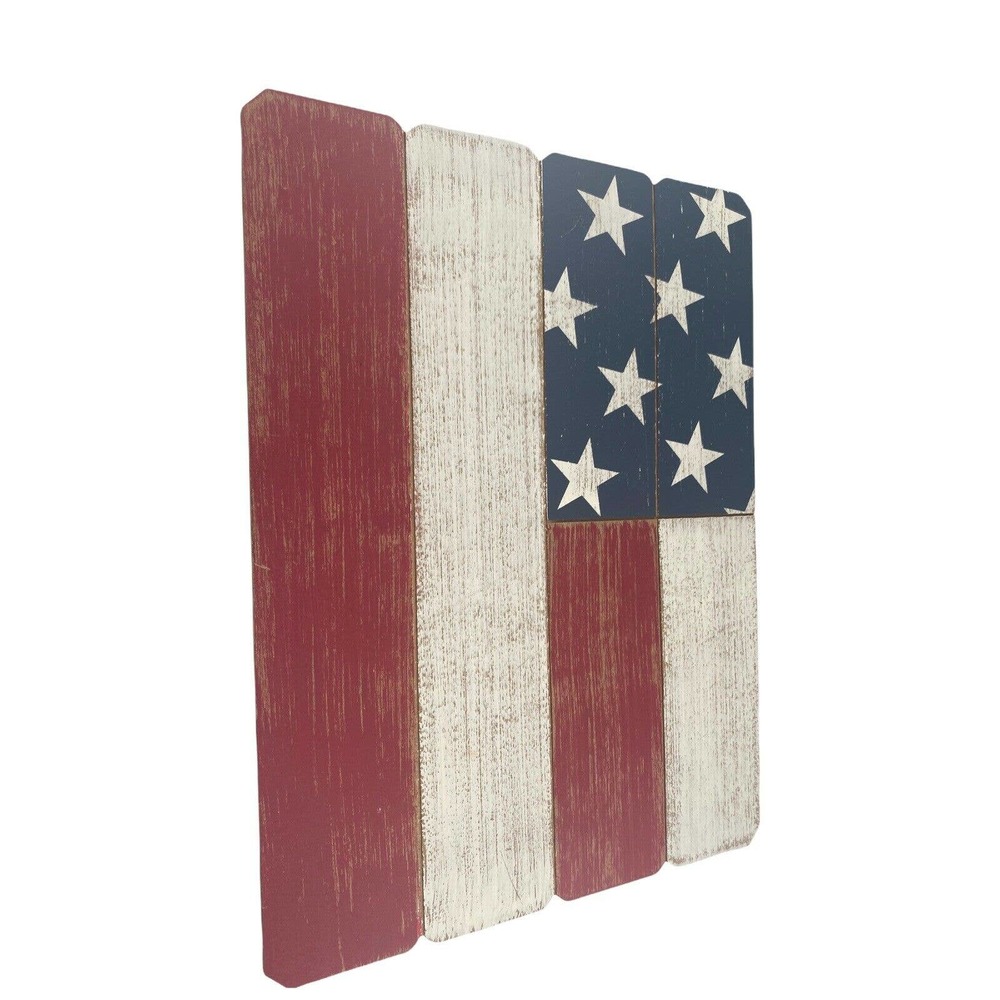 Rustic American Flag Wooden Tabletop Standing Sign Red White And Blue USA 15x12" - Picture 8 of 9